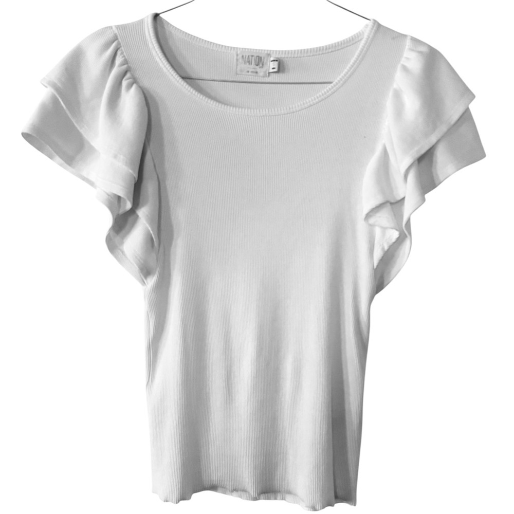 Nation LTD Ruffled Ribbed Tank in White 
Size Small